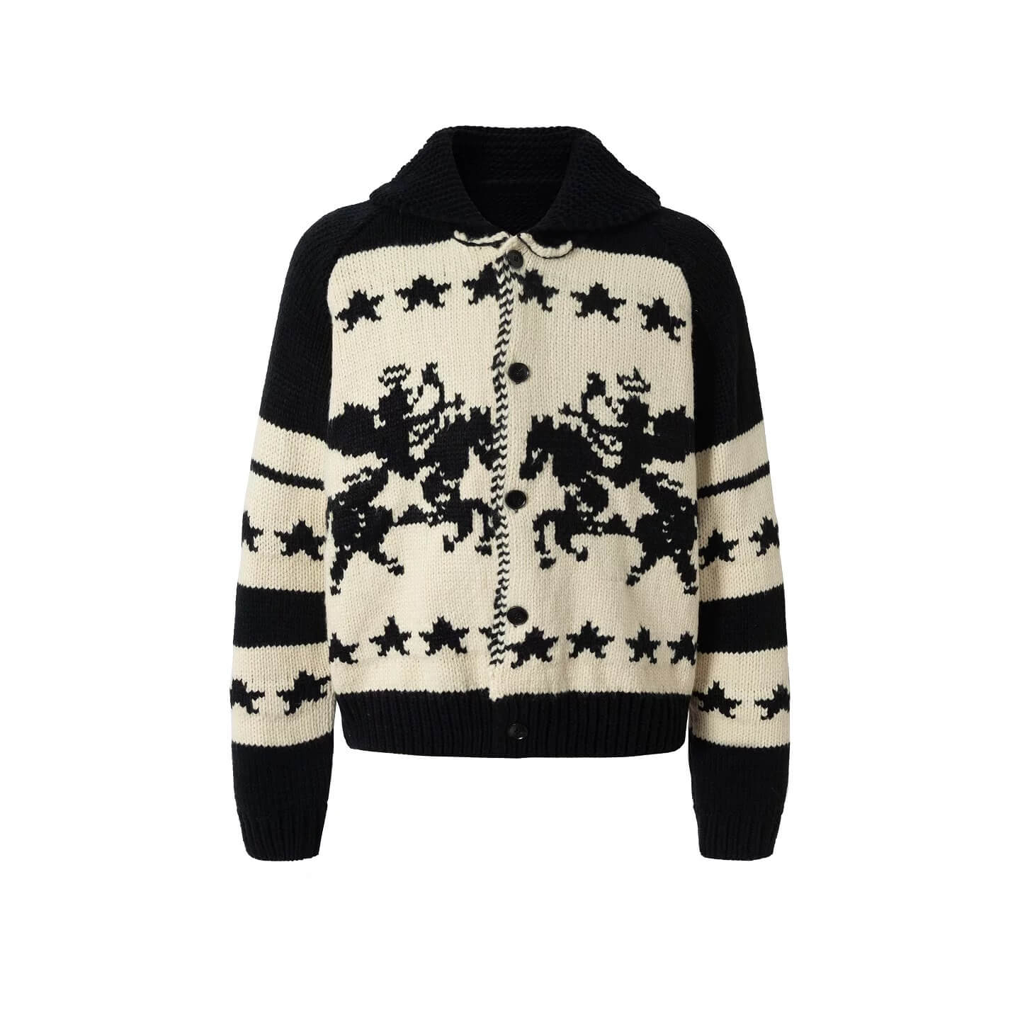 YADcrew Star Horse Angel Jacquard Knit Cowichan Cardigan