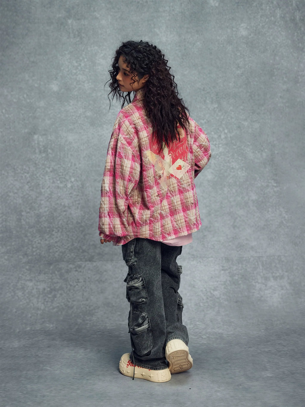 1807 Heart & Rhinestone Plaid Long Sleeve Shirt