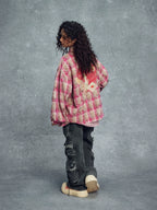 1807 Heart & Rhinestone Plaid Long Sleeve Shirt