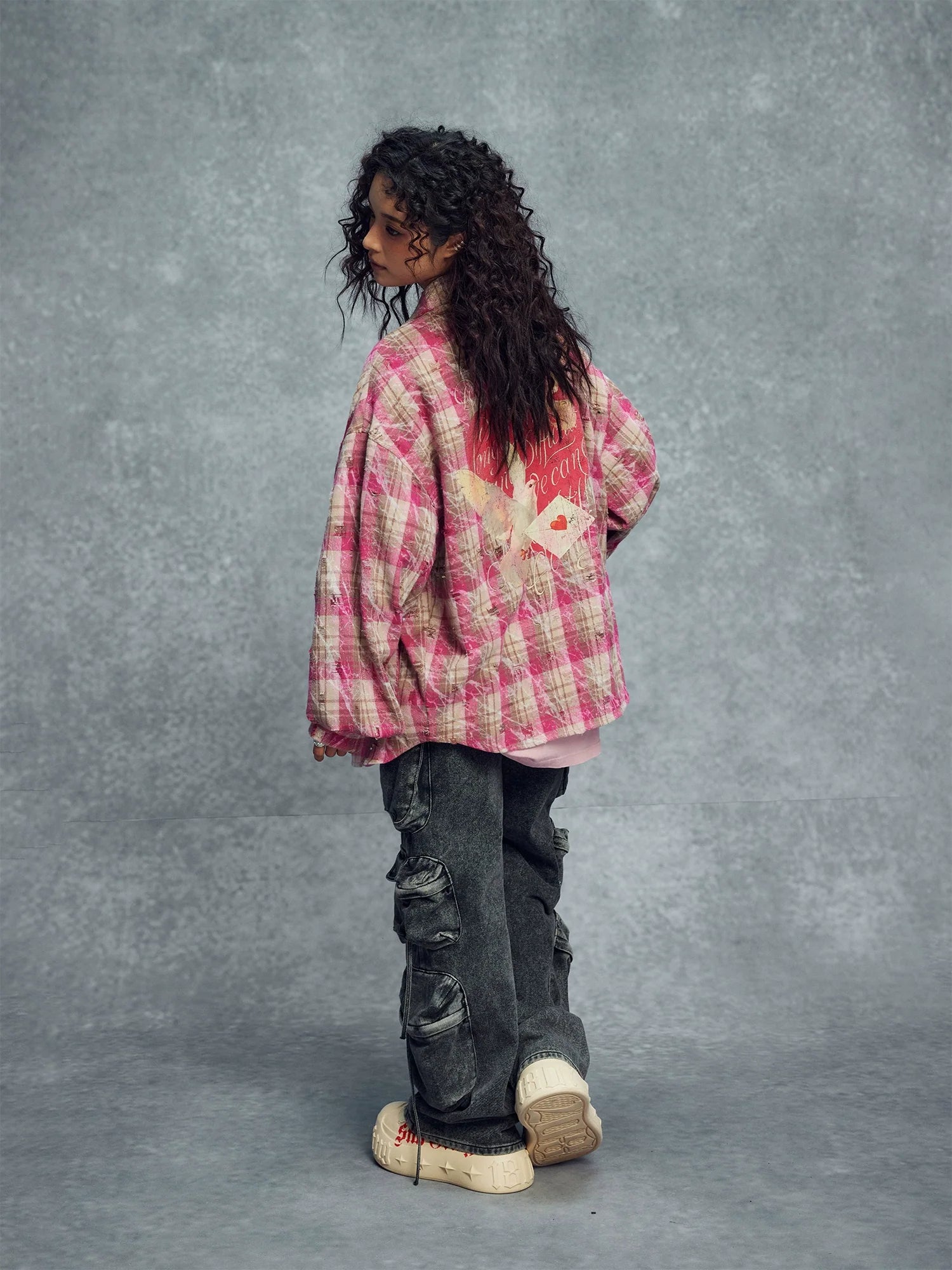 1807 Heart & Rhinestone Plaid Long Sleeve Shirt