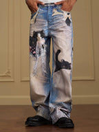 YADcrew Black Cat And Bow Print Baggy Jeans