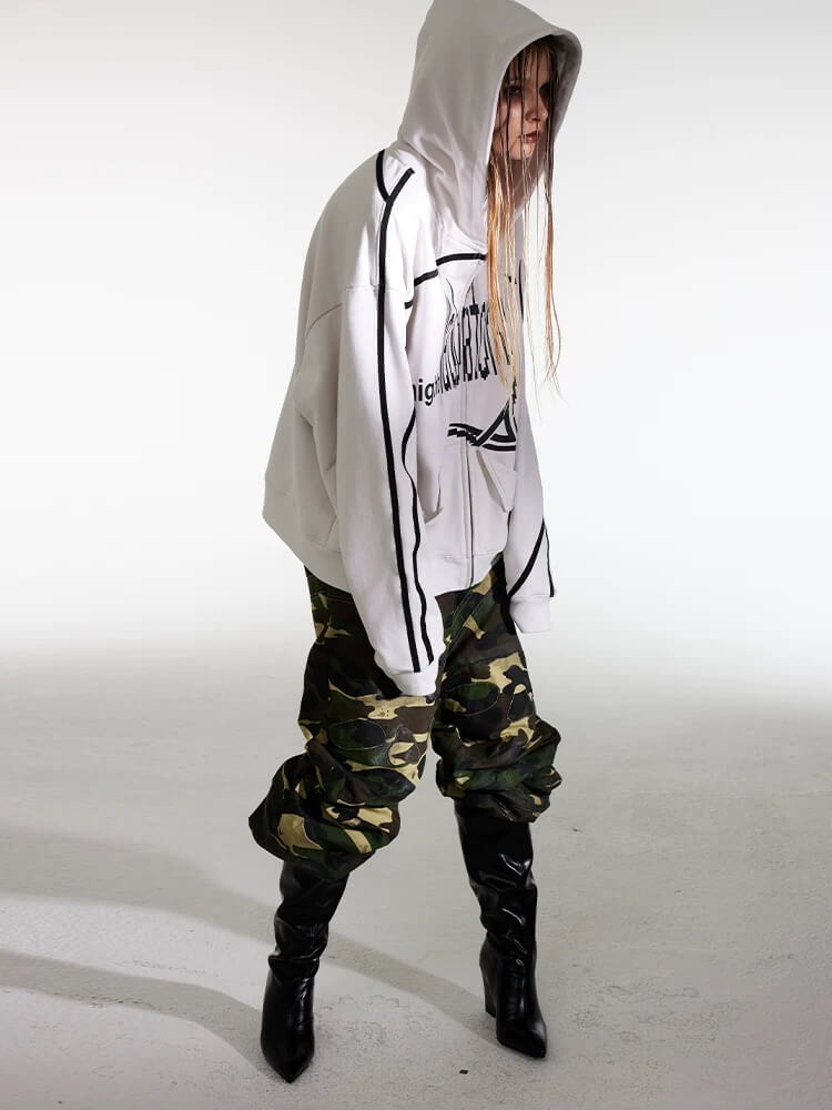 Night Lab Mosaic Print Ribbon Line Zip Up Hoodie