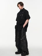BLIND NO PLAN Metal Surround Fly Sleeve Short Sleeve Pocket Shirt