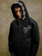 YADcrew Colorful Gemstone Pearl Mesh Zip Up Hoodie