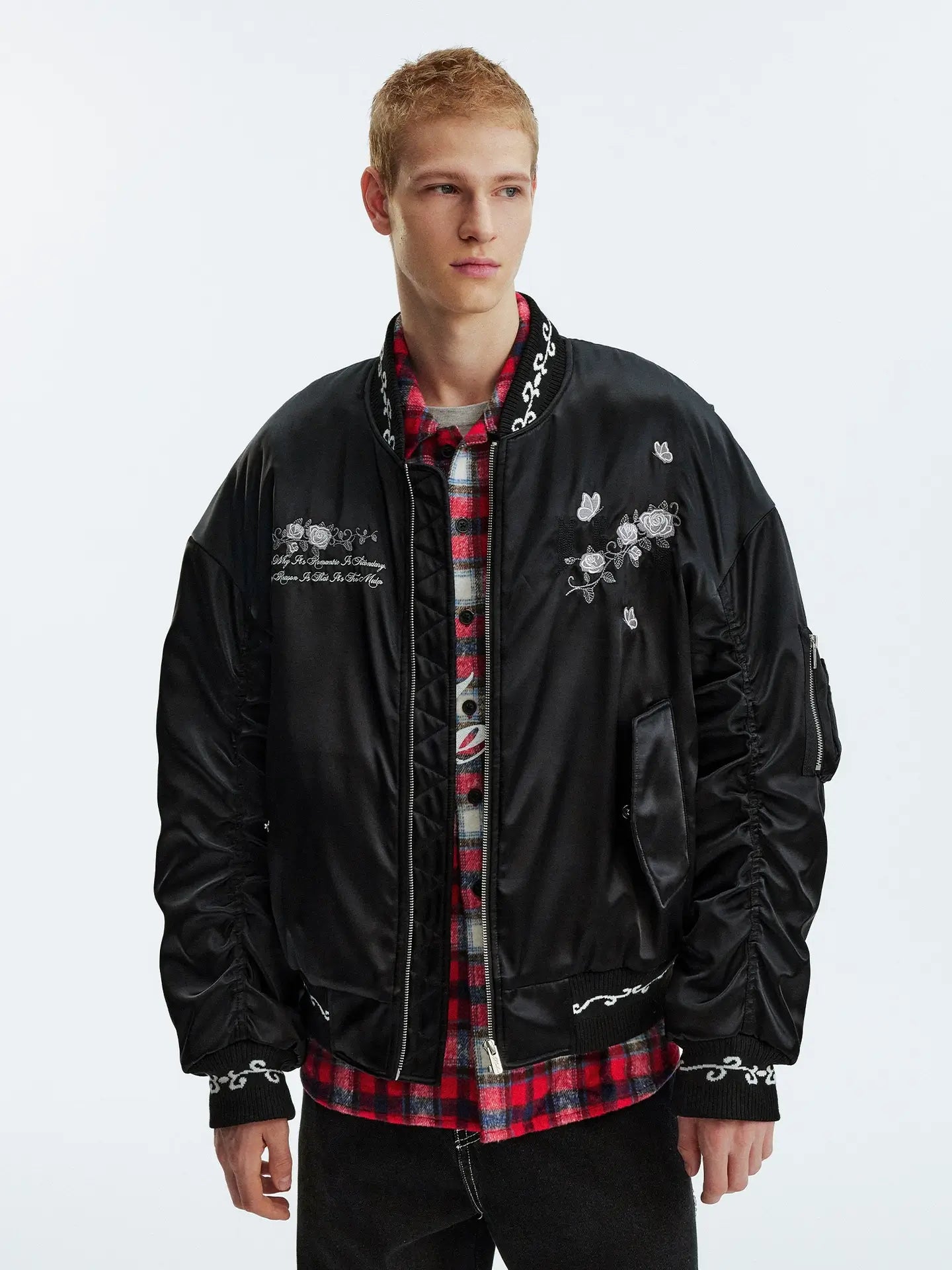 MEDM Rose Embroidered Gemstone MA-1 Bomber Jacket