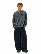 NOVACAM Waffle Vintage Print Zip Long Sleeve Tee