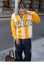 STEEPC Vertical Stripe Brushed Knit Polo Sweater