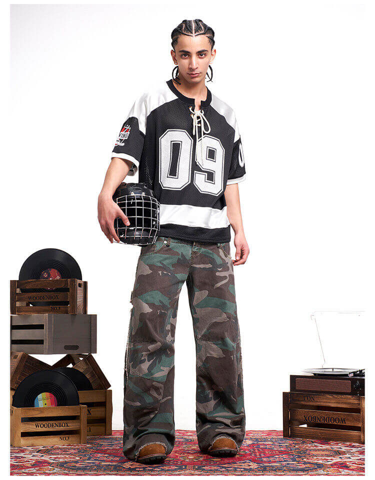 F3F Select Color Block Lace Up Mesh Short Sleeve Hockey Jersey