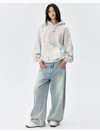 MEDM M Buckled Drawstring Pearl Logo Embroidered Hoodie