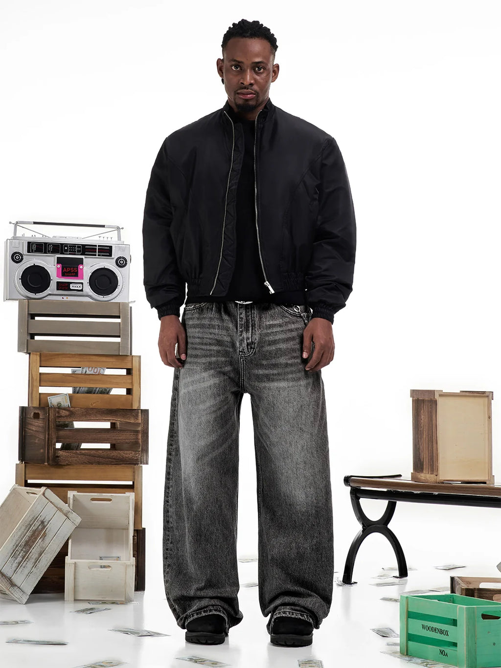 F3F Select Smoky Gray Washed Baggy Jeans
