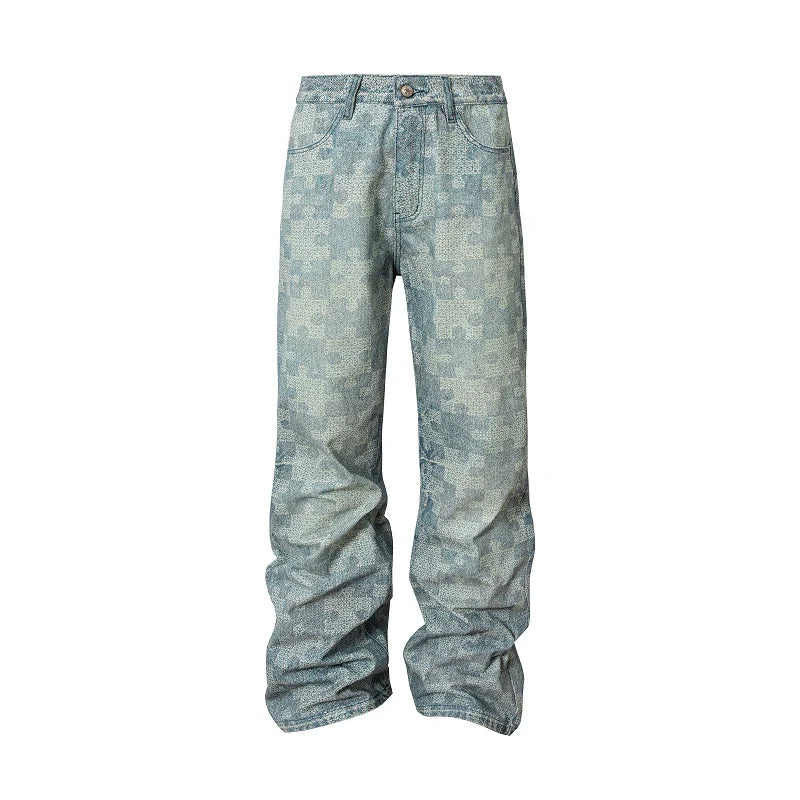 YADcrew Puzzle Checkerboard Print Jeans