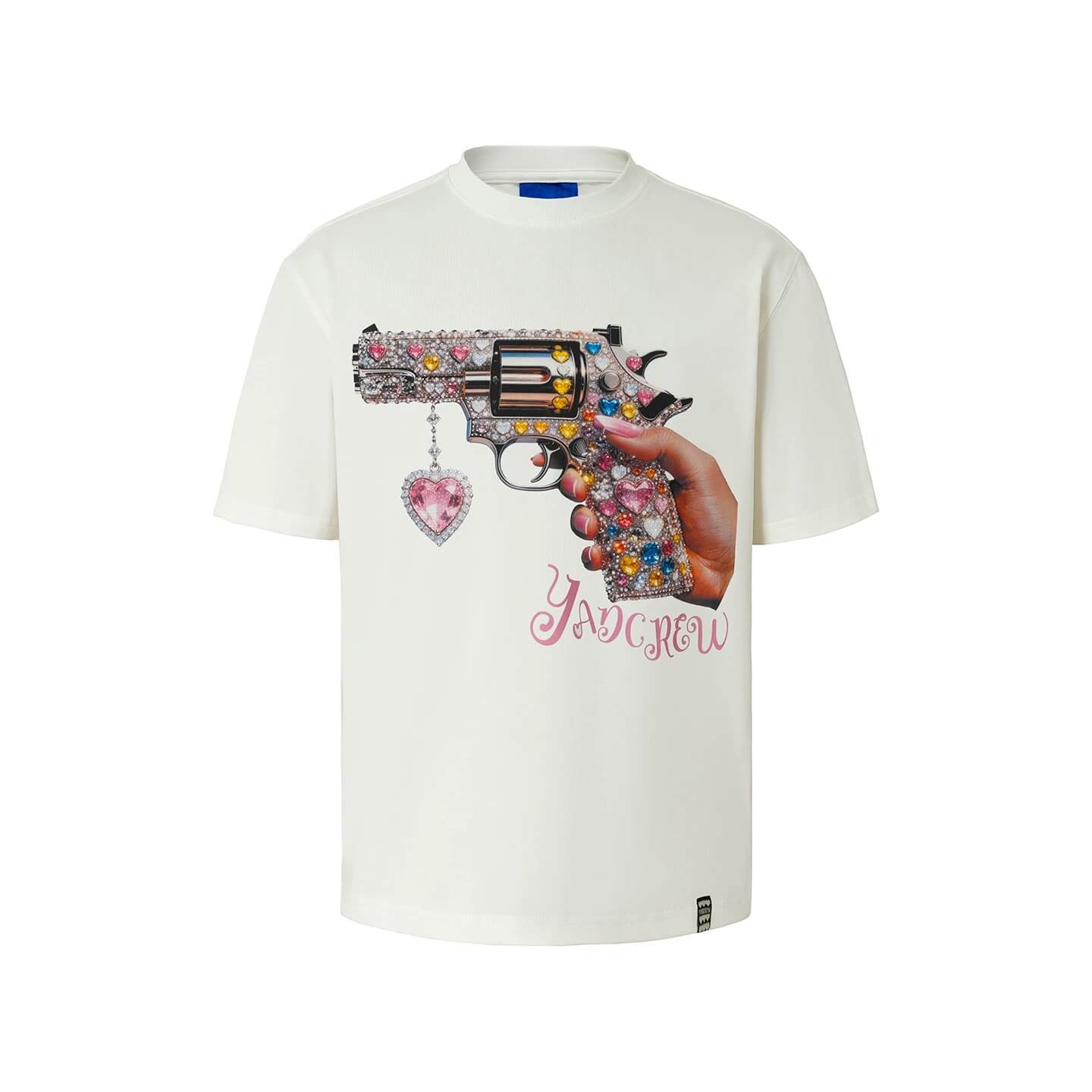 YADcrew Rhinestone Revolver Digital Print Tee