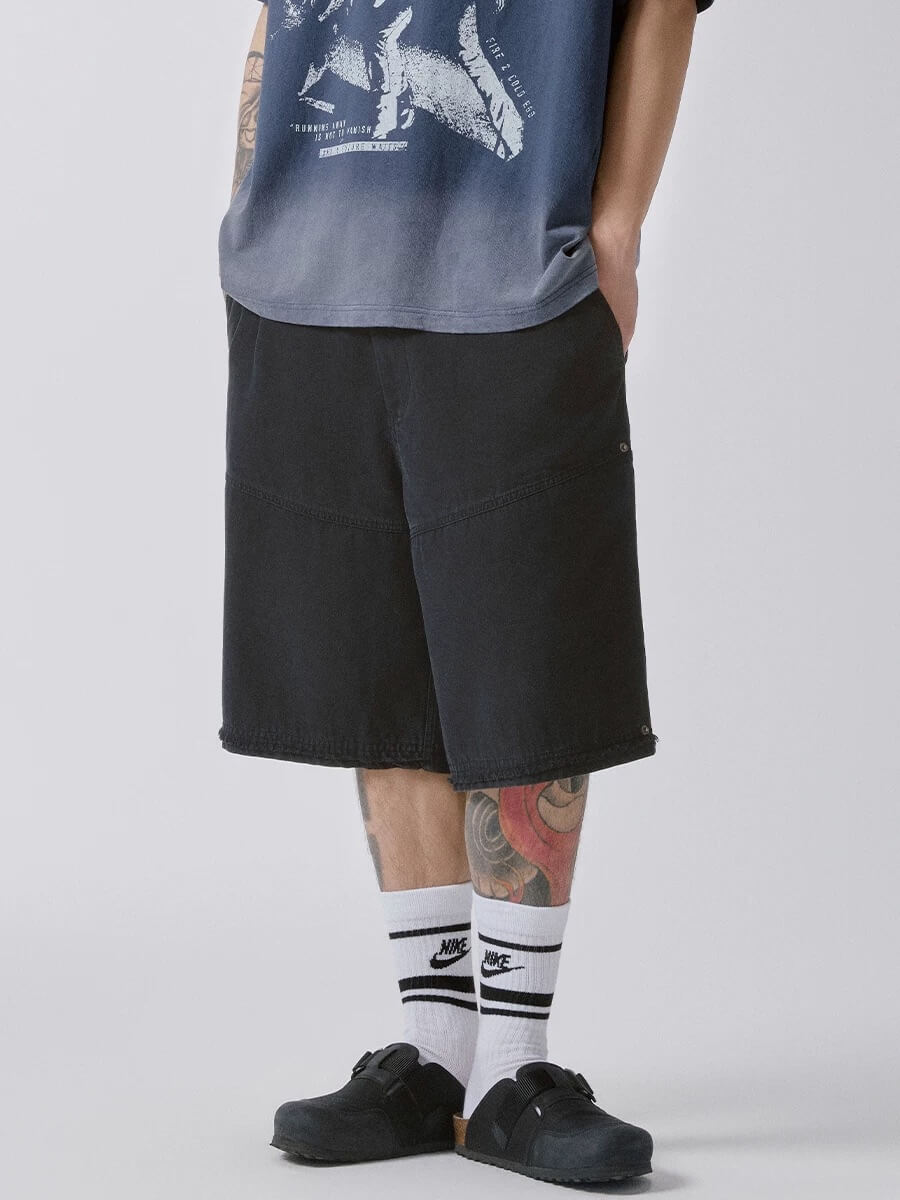 F2CE Black Washed Distressed Baggy Shorts