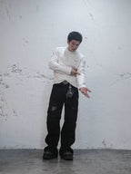 UNDERWATER White Demon Print Distressed Long Sleeve Tee