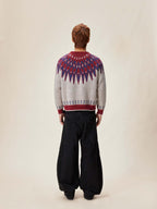 EVILKNIGHT(EK) Ethnic Pattern Knit Zip Up Cardigan