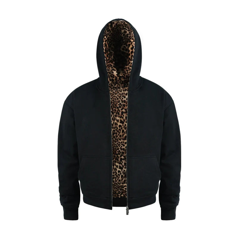ANTIDOTE Leopard Print Lined Double-Zip Hoodie