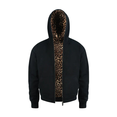 ANTIDOTE Leopard Print Lined Double-Zip Hoodie
