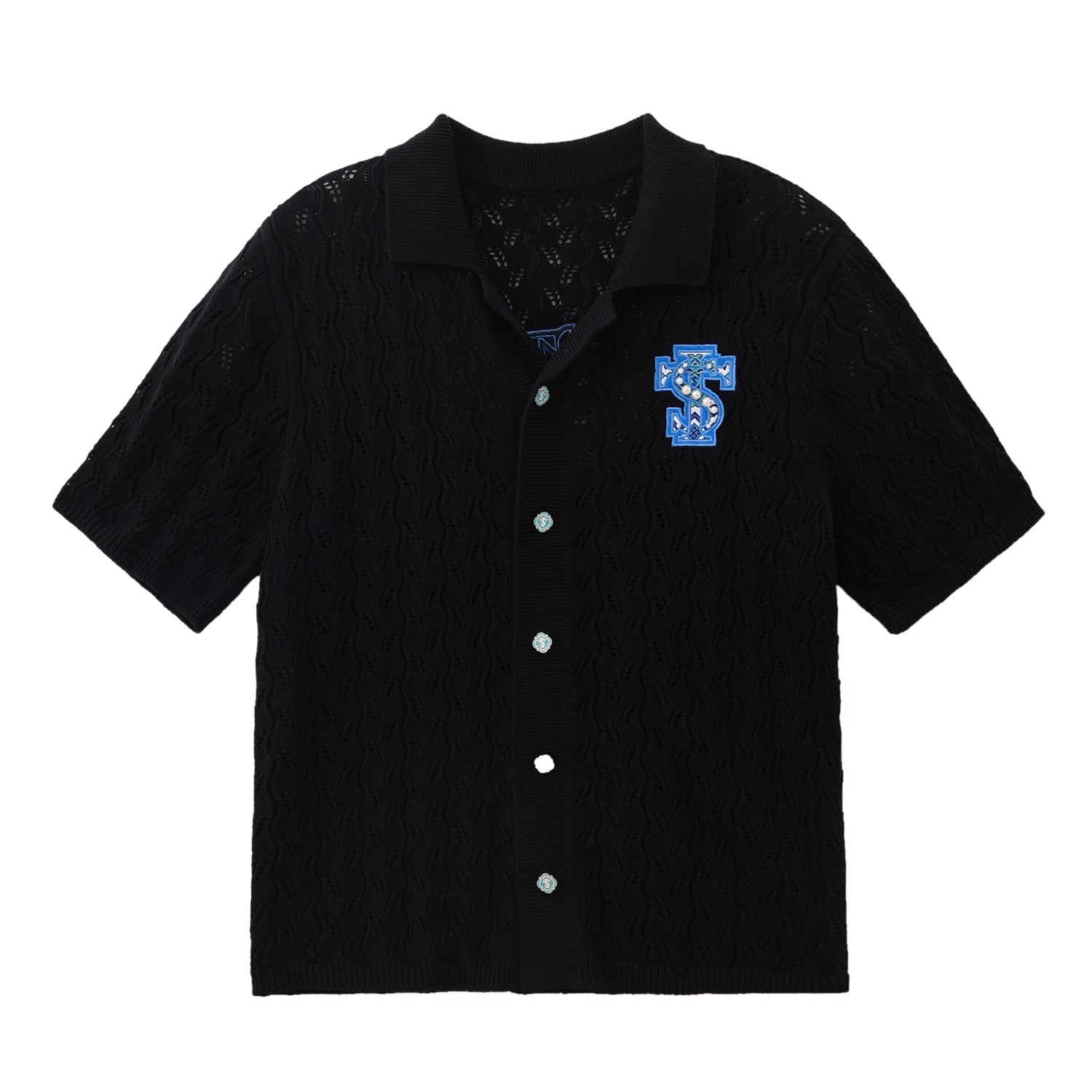 Small Town Kid Ethnic Logo Patch Crochet Knit Hawaiian Shirt