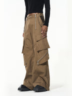 BLIND NO PLAN Multi Zipper Patchwork Work Cargo Pants