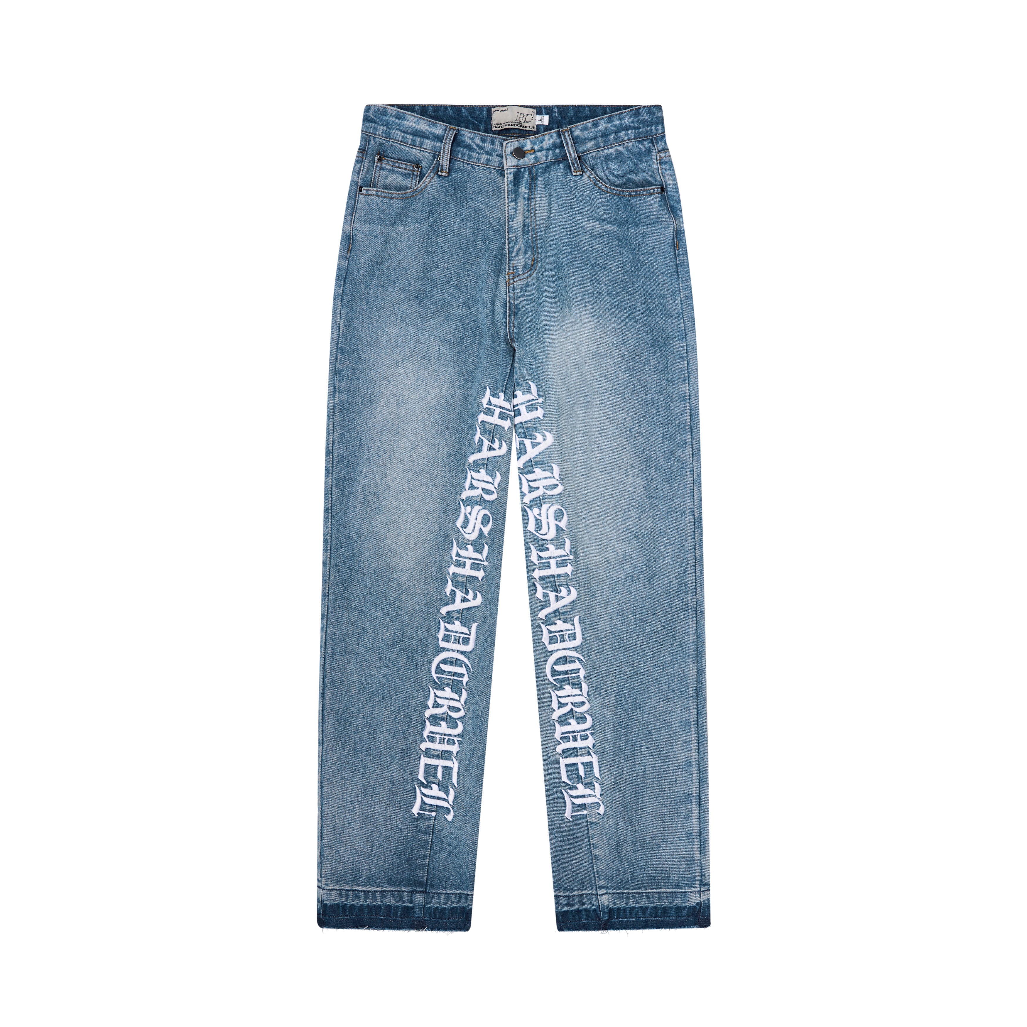 Harsh and Cruel Embroidered Logo Loose Washed Denim