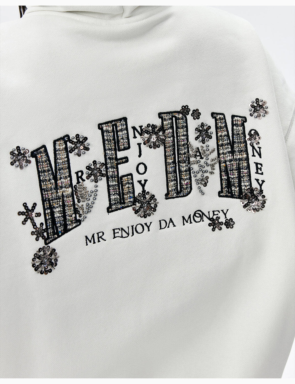 MEDM Beaded Flower Embellished Zip Up Hoodie