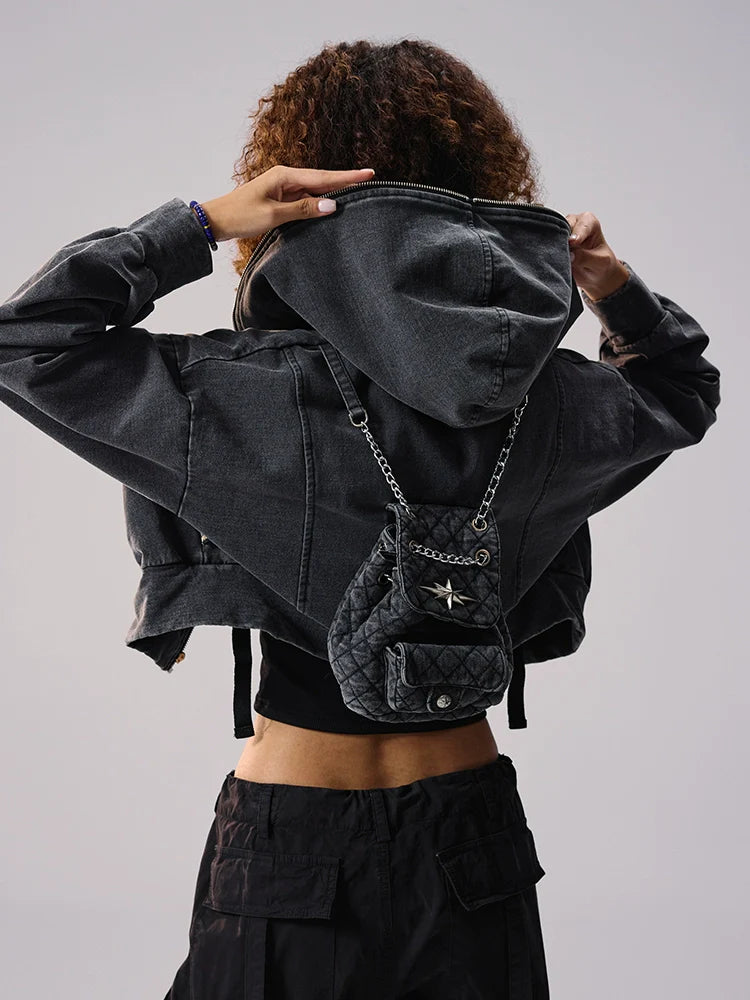 Remedy Backpack Design Washed Denim Short Jacket