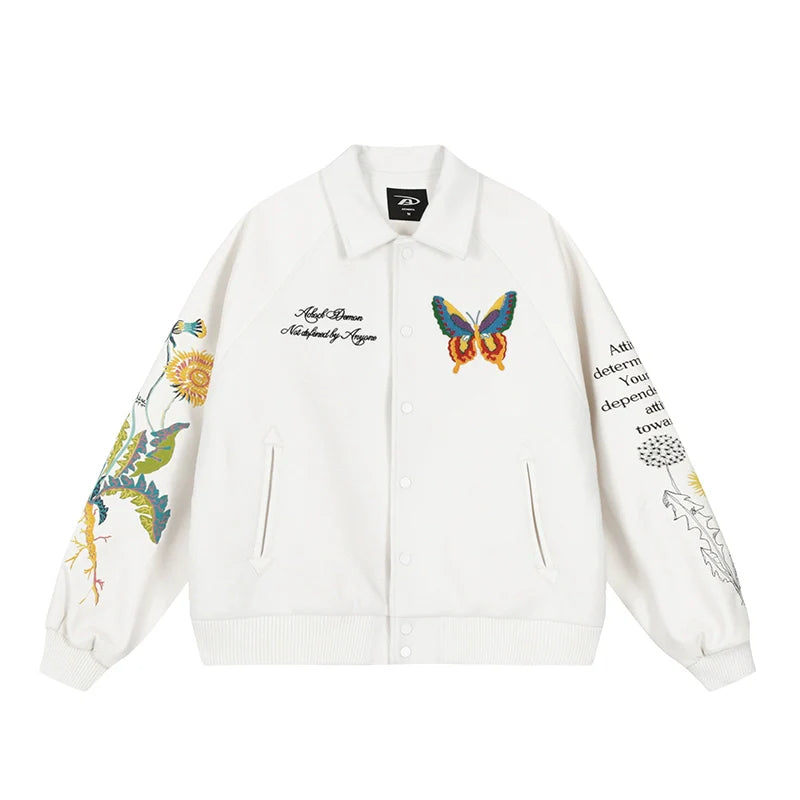 Achock Colorful Butterfly Embroidery Varsity Jacket