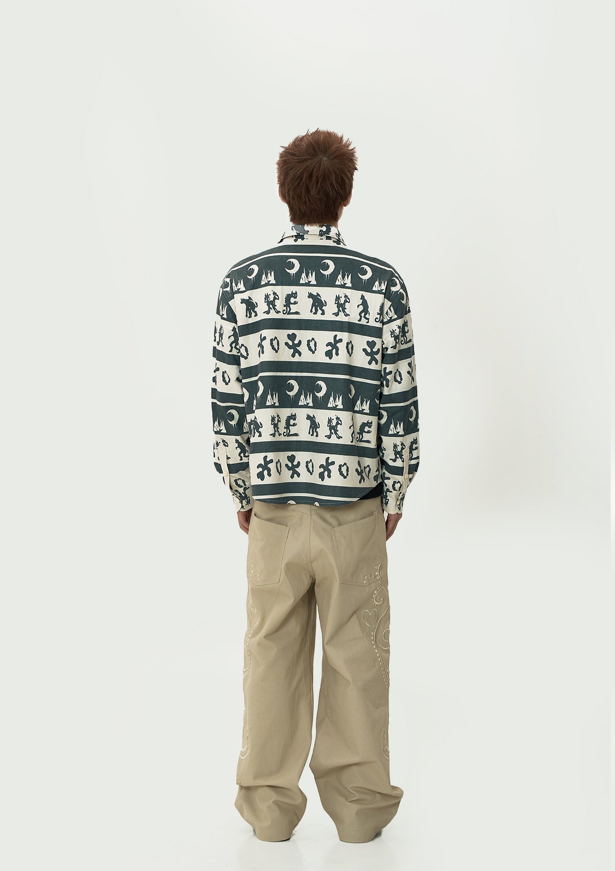 EVILKNIGHT(EK) Ethnic Print Striped Long Sleeve Shirt
