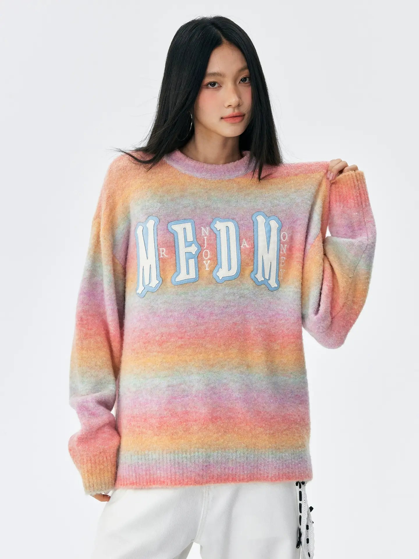 MEDM Logo Patch Rainbow Gradient Knit Sweater