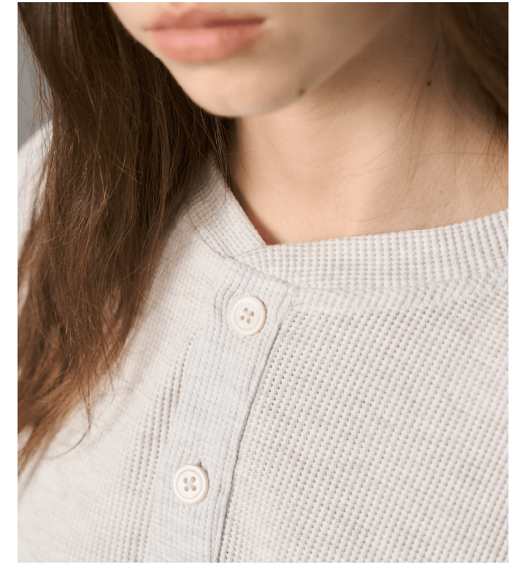 S45 Waffle Henley Neck Long Sleeve Tee