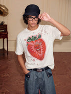 YADcrew Berry Bone Sweetheart Print Pearl and Rhinestone Tee