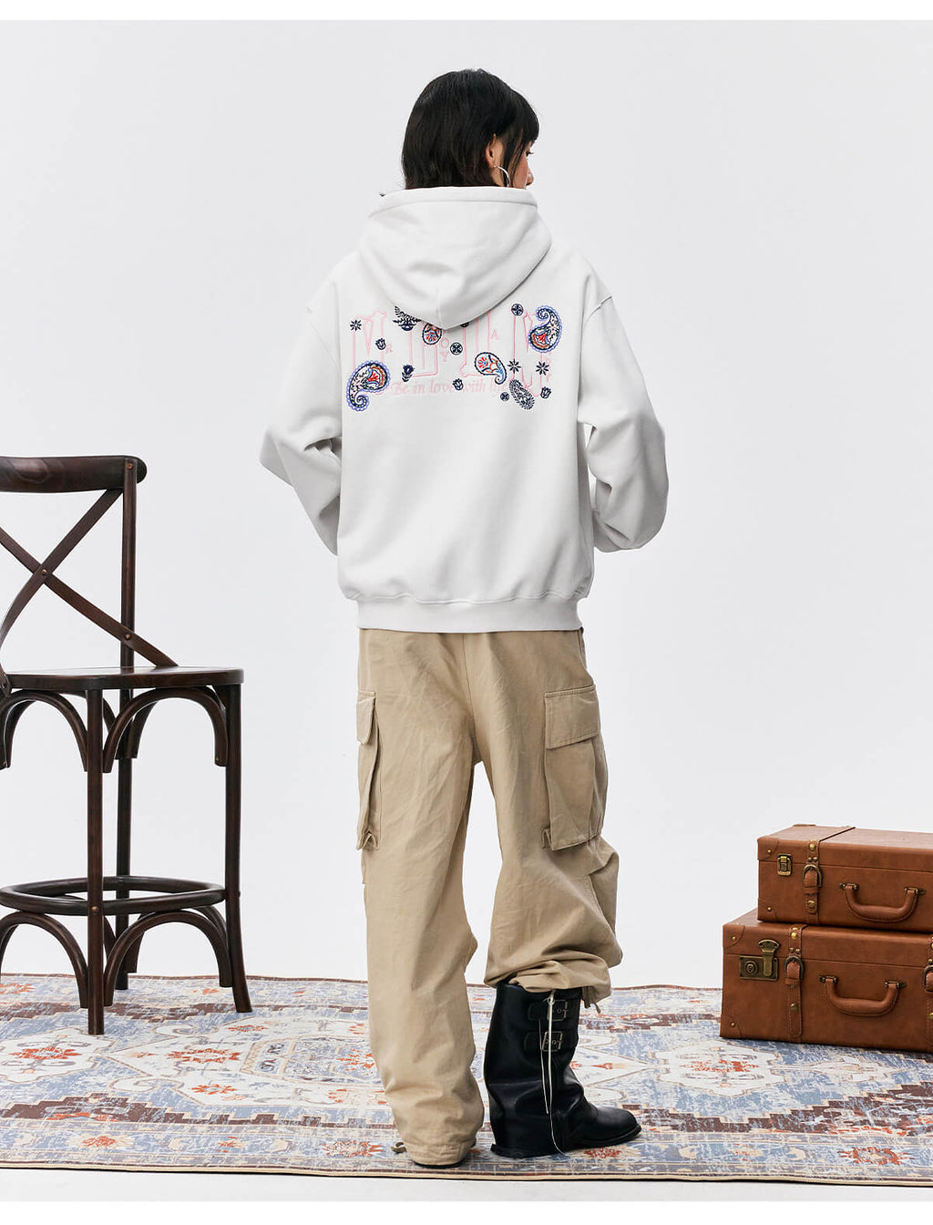 MEDM Ethnic Paisley Flower Embroidered Hoodie