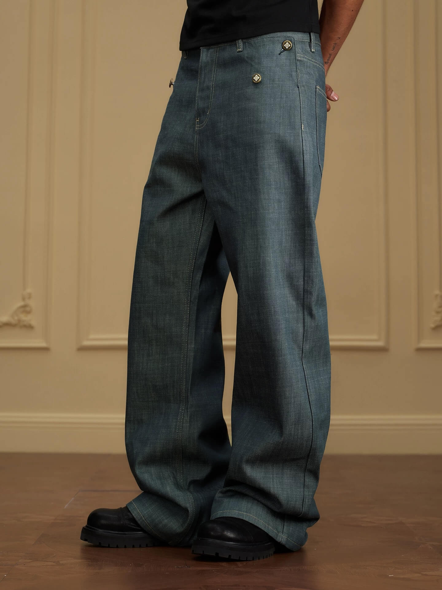 YADcrew Fold Over Leather Patch Pocket Jeans