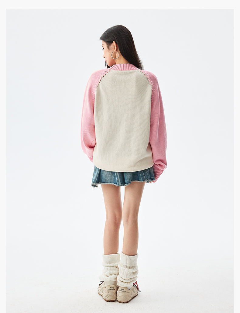 MEDM Color-Blocked Raglan Sleeve Knit Sweater