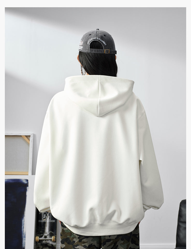 MEDM Suede Logo Patch Zip-Up Hoodie