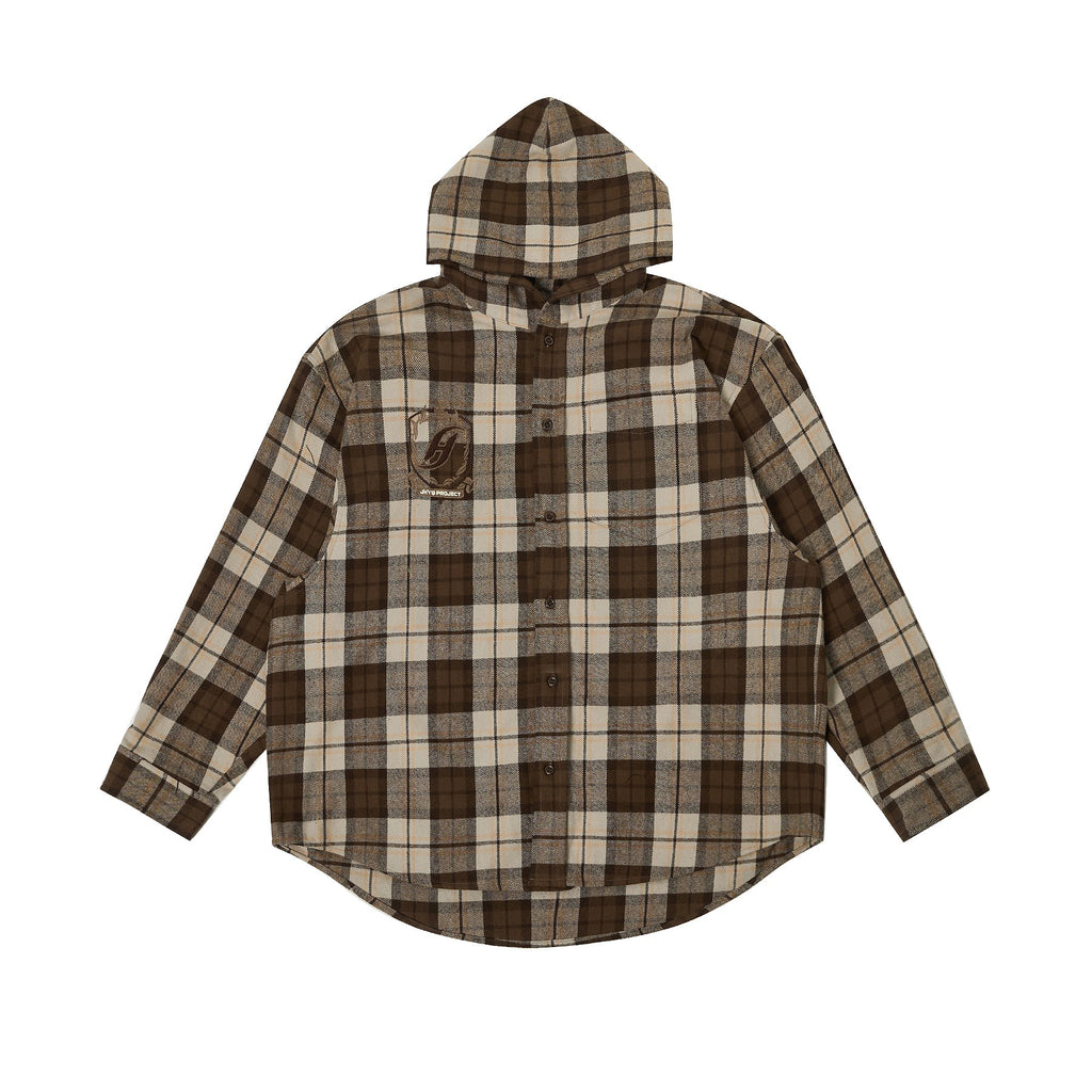 JHYQ Work Plaid Embroidery Hooded Shirt Jacket