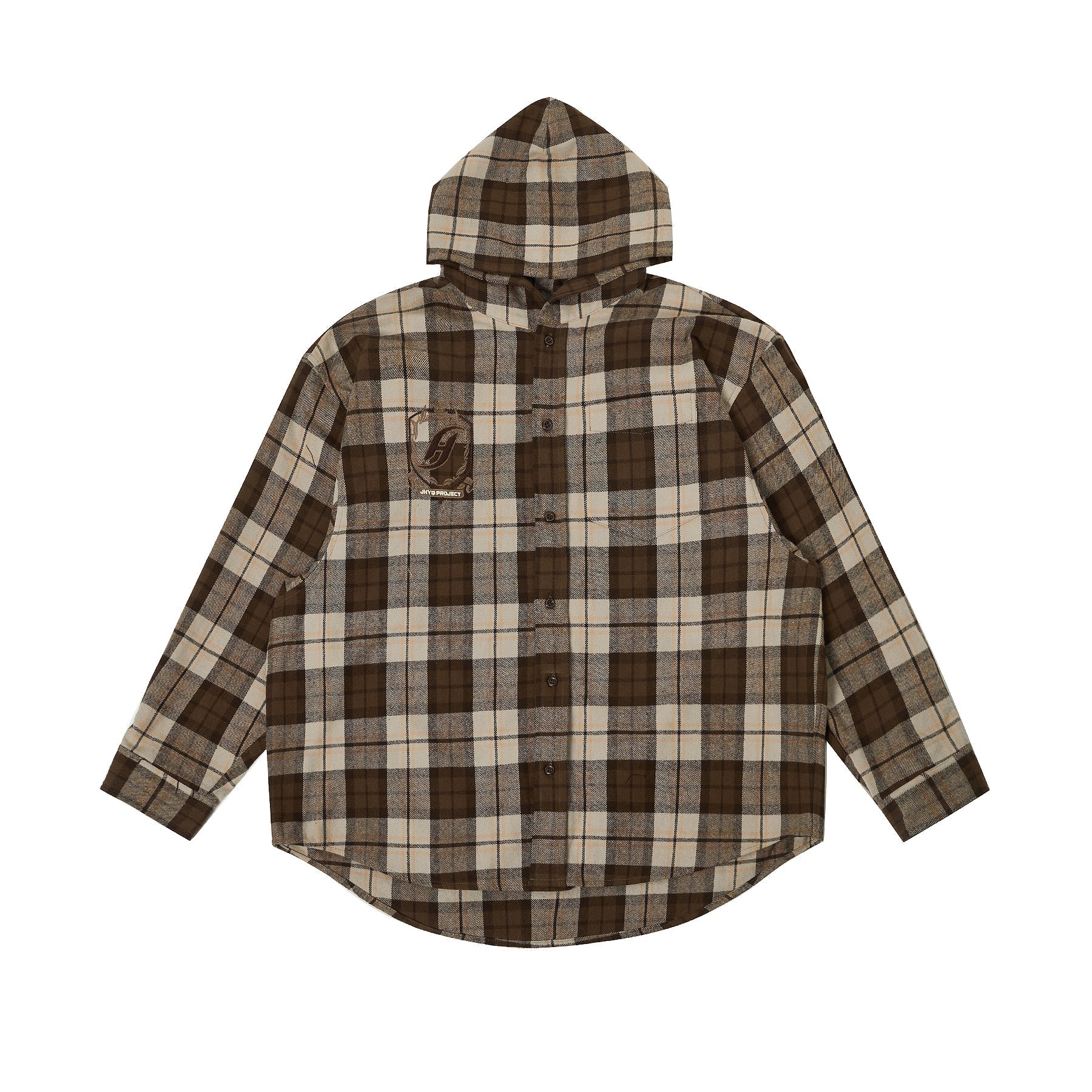 JHYQ Work Plaid Embroidery Hooded Shirt Jacket