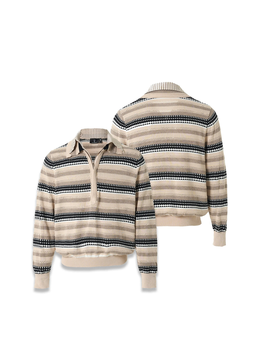 STEEPC Layered Design Knit Striped Long Sleeve Polo