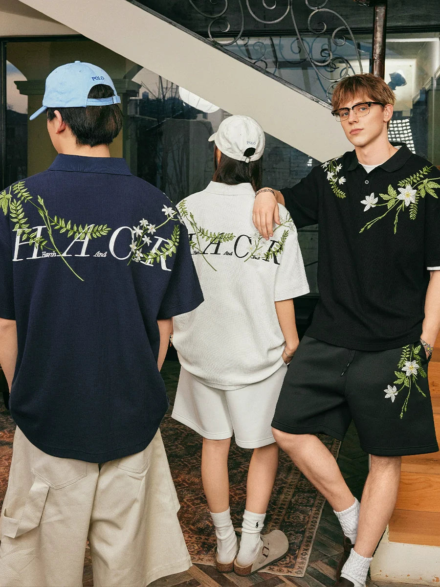 Harsh and Cruel Botanical Embroidered Polo