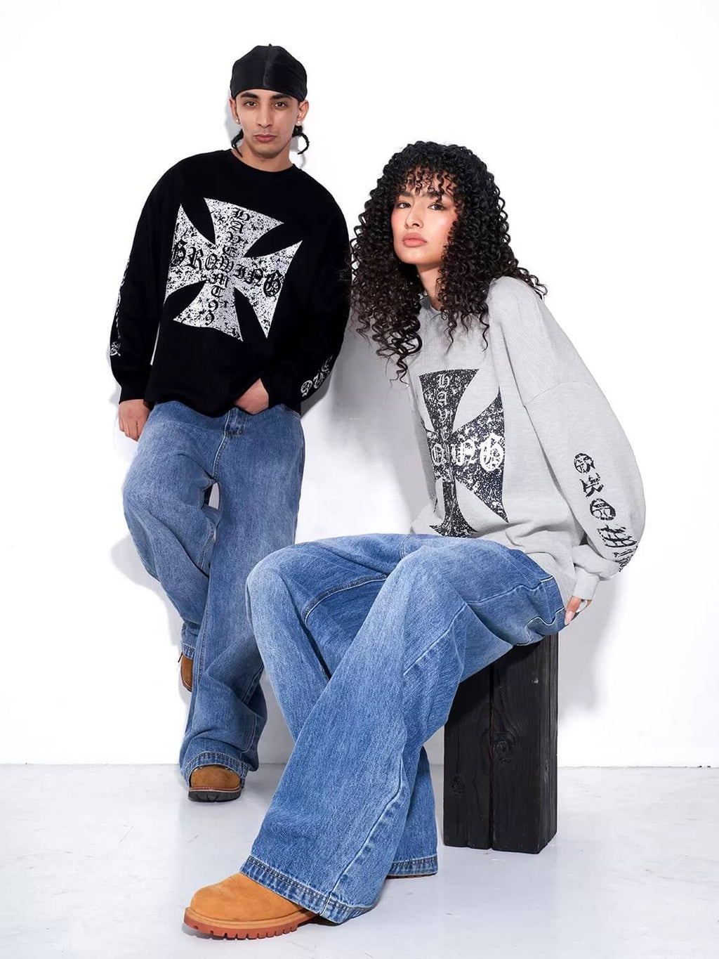F3F Select Vintage Cross Print Waffle Long Sleeve Tee