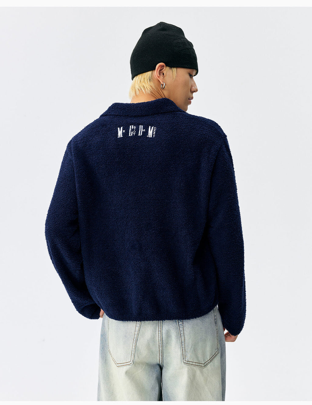 MEDM Coral Fleece Knit Long Sleeve Polo