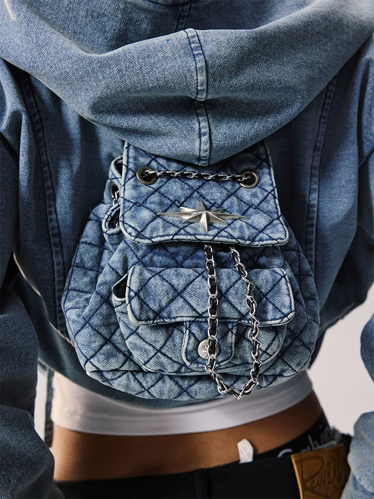 Remedy Backpack Design Washed Denim Short Jacket