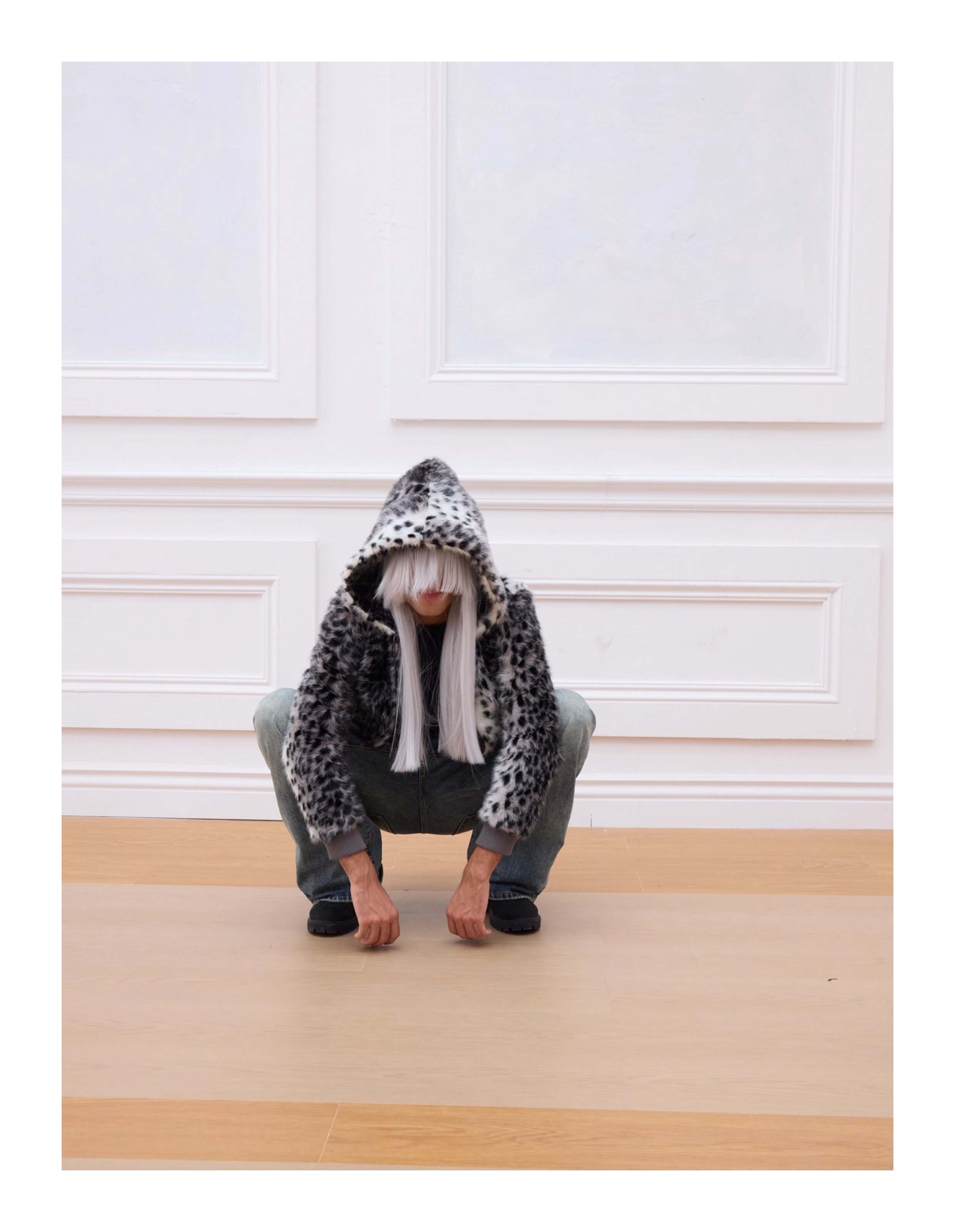 KARMANISTIC Leopard Fur Hooded Jacket