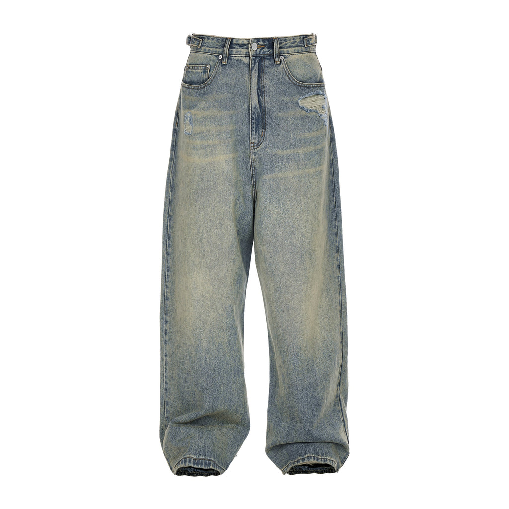 STEEPC Washed Vintage Pockets Deconstructed Baggy Jeans