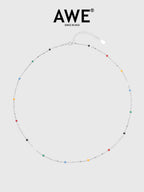 AWE Rainbow Bean Silver Beaded Chain Necklace