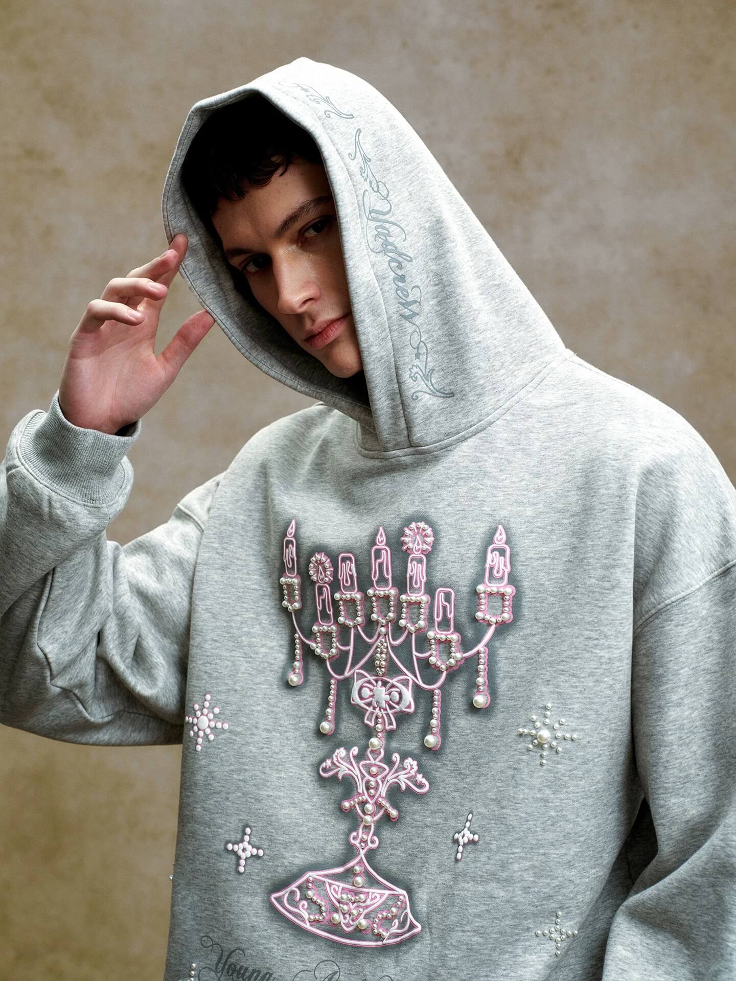 YADcrew Pearl Embellished Candlestick Hoodie