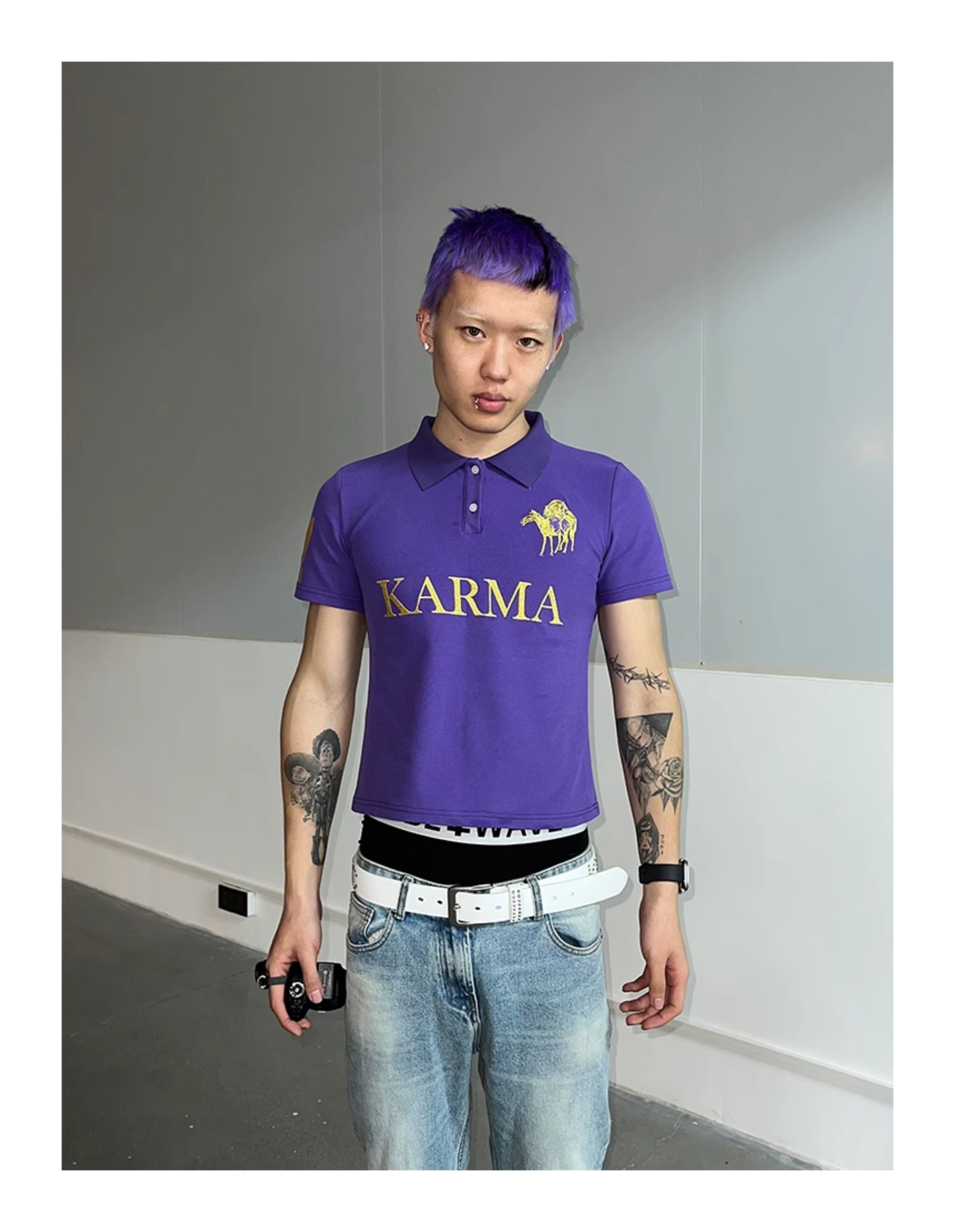 KARMANISTIC Embroidered and Printed Short Polo Shirt