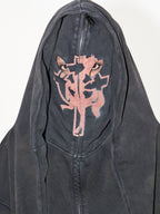 BLIND NO PLAN Cross Horse Mask Washed Print Zip-Up Hoodie