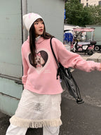 EMPTY REFERENCE Lace Heart Puppy Print Hoodie