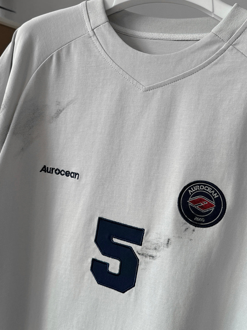 Aurocean Dirty Dye Aged Vintage Patch Embroidered Soccer Jersey Tee